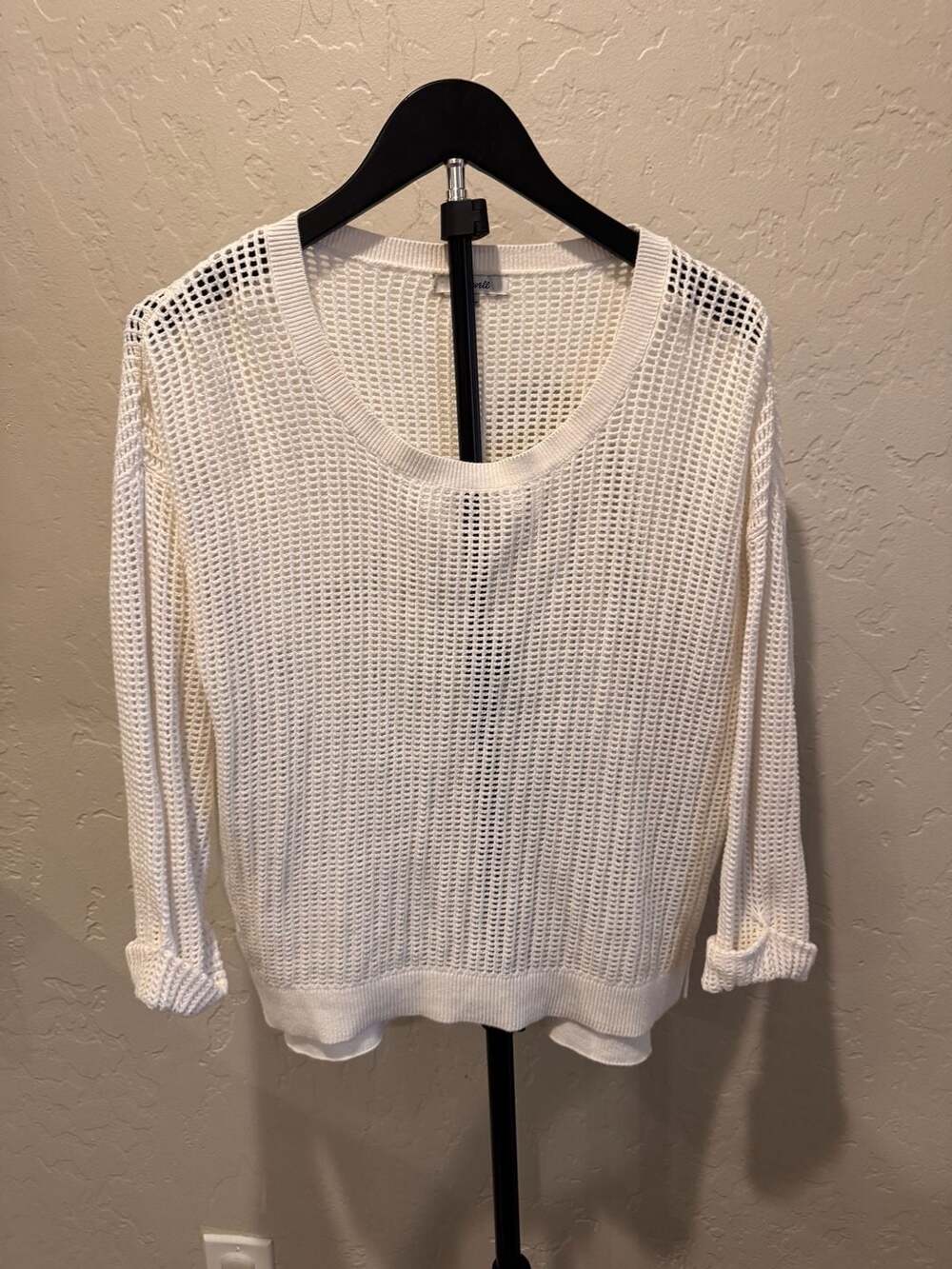 Madewell Women's Open-Knit Mesh Crew Neck Sweater in Ivory